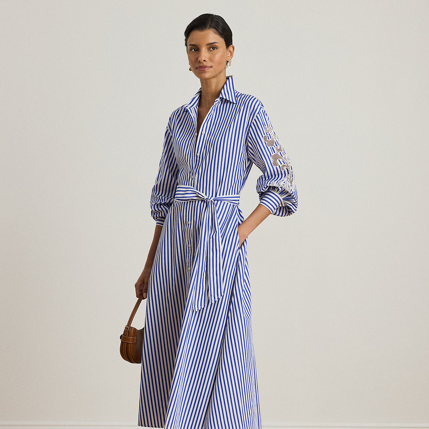 Gestreiftes Hemdkleid mit Lochstickerei von Lauren