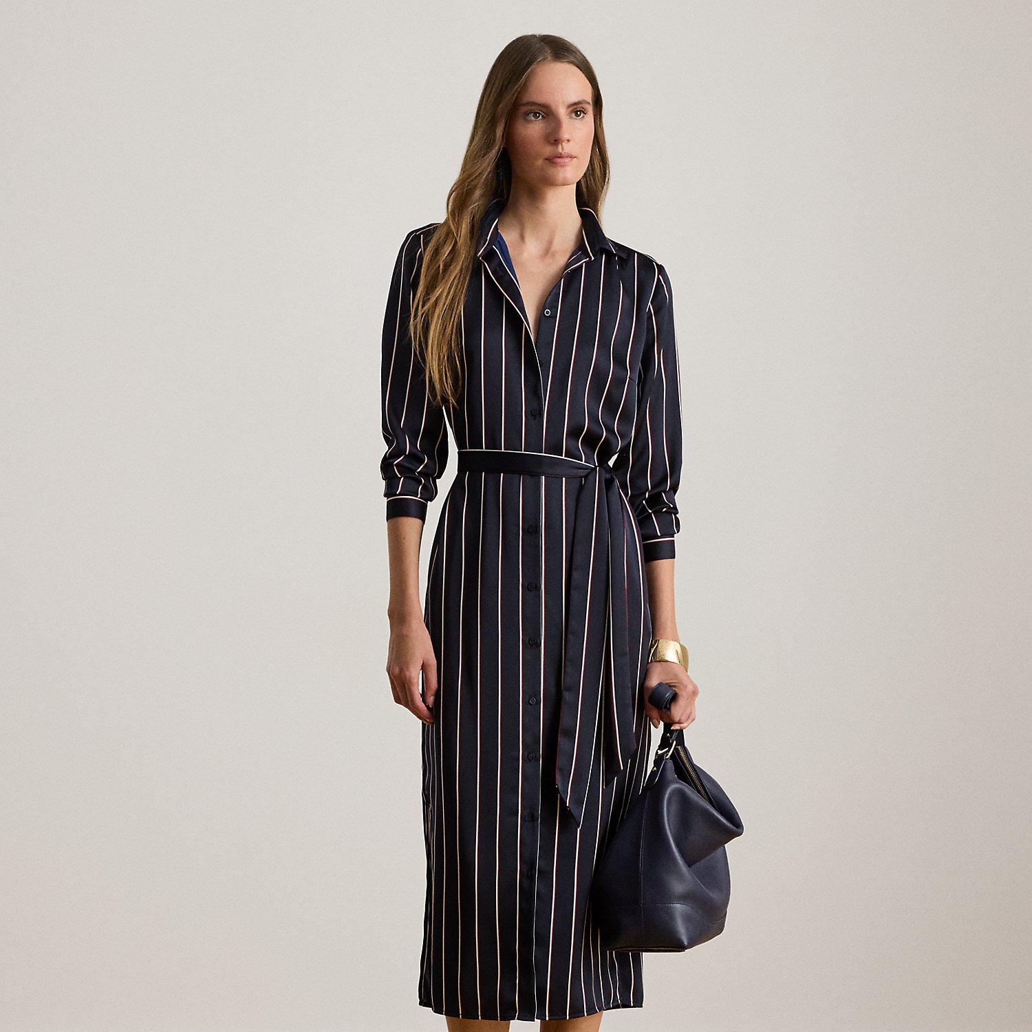 Gestreiftes Satin-Charmeuse-Hemdkleid von Lauren