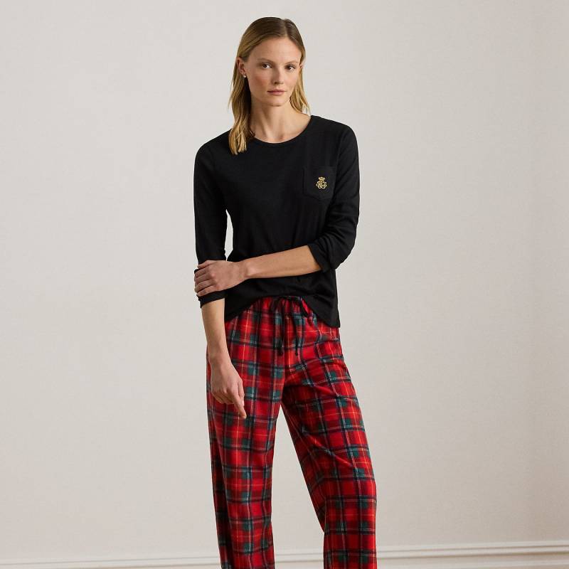 Kariertes Fleece-Rippenstrick-Pyjamaset von Lauren
