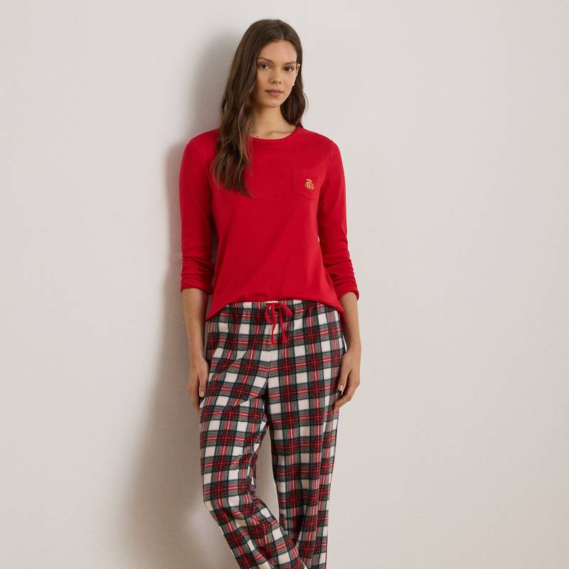 Kariertes Fleece-Rippenstrick-Pyjamaset von Lauren