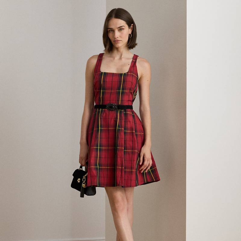 Kariertes Taft-Cocktailkleid mit Gürtel von Lauren