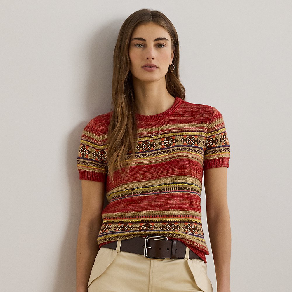Kurzärmliger Pullover mit Geo-Streifen Kurzärmliger Pullover mit Geo-Streifen von Lauren