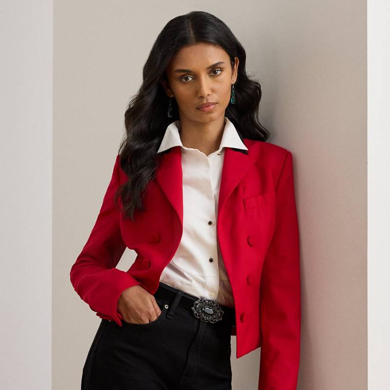 Kurzblazer aus Wolltwill mit Samtbesatz von Lauren