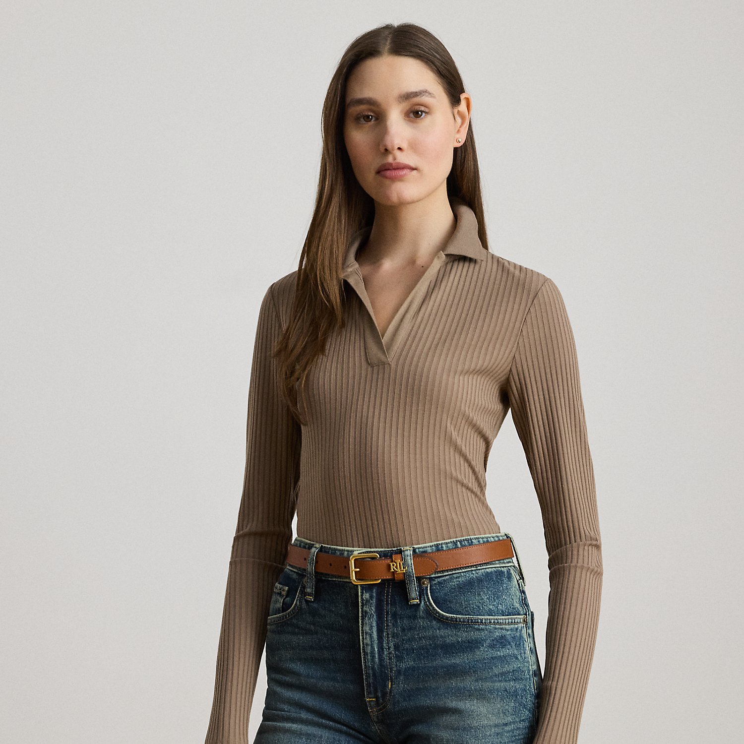 Langärmliges, geripptes Polo-Oberteil von Lauren