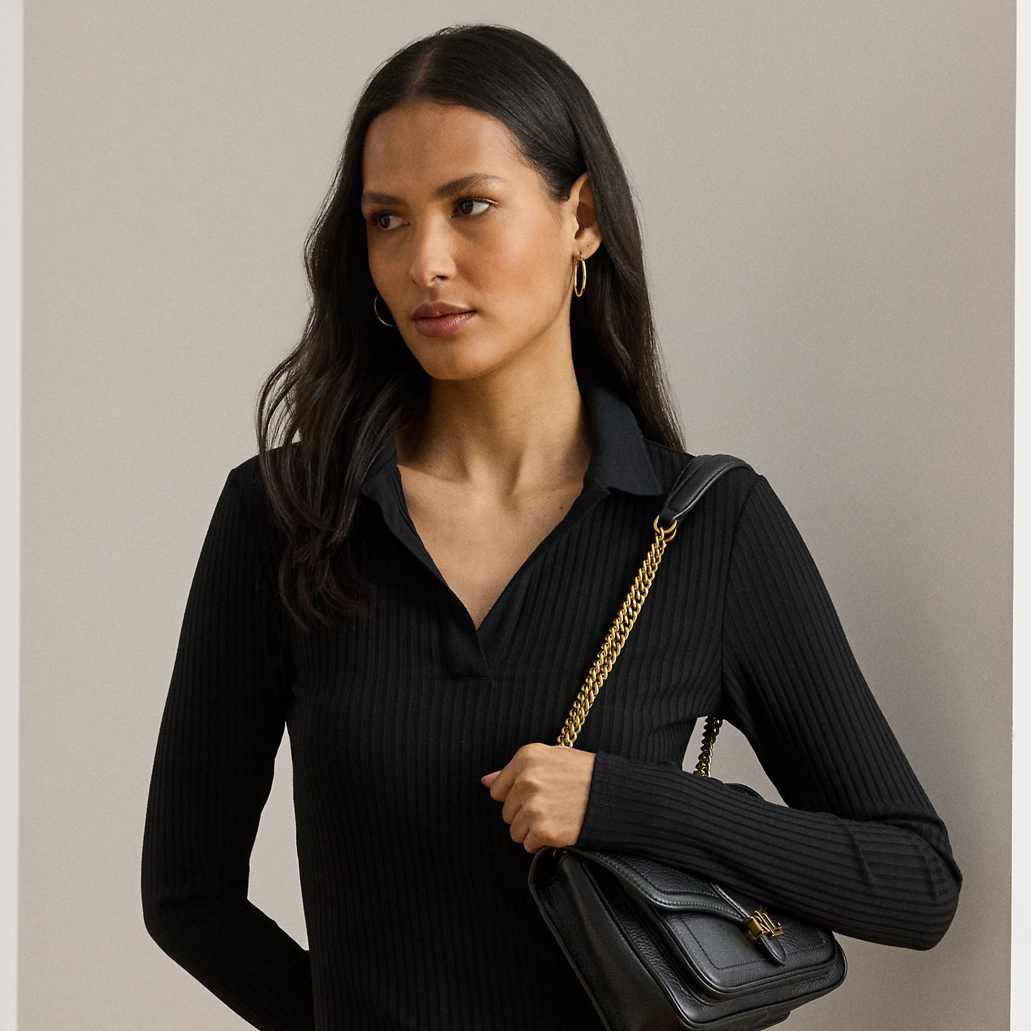 Langärmliges, geripptes Polo-Oberteil von Lauren