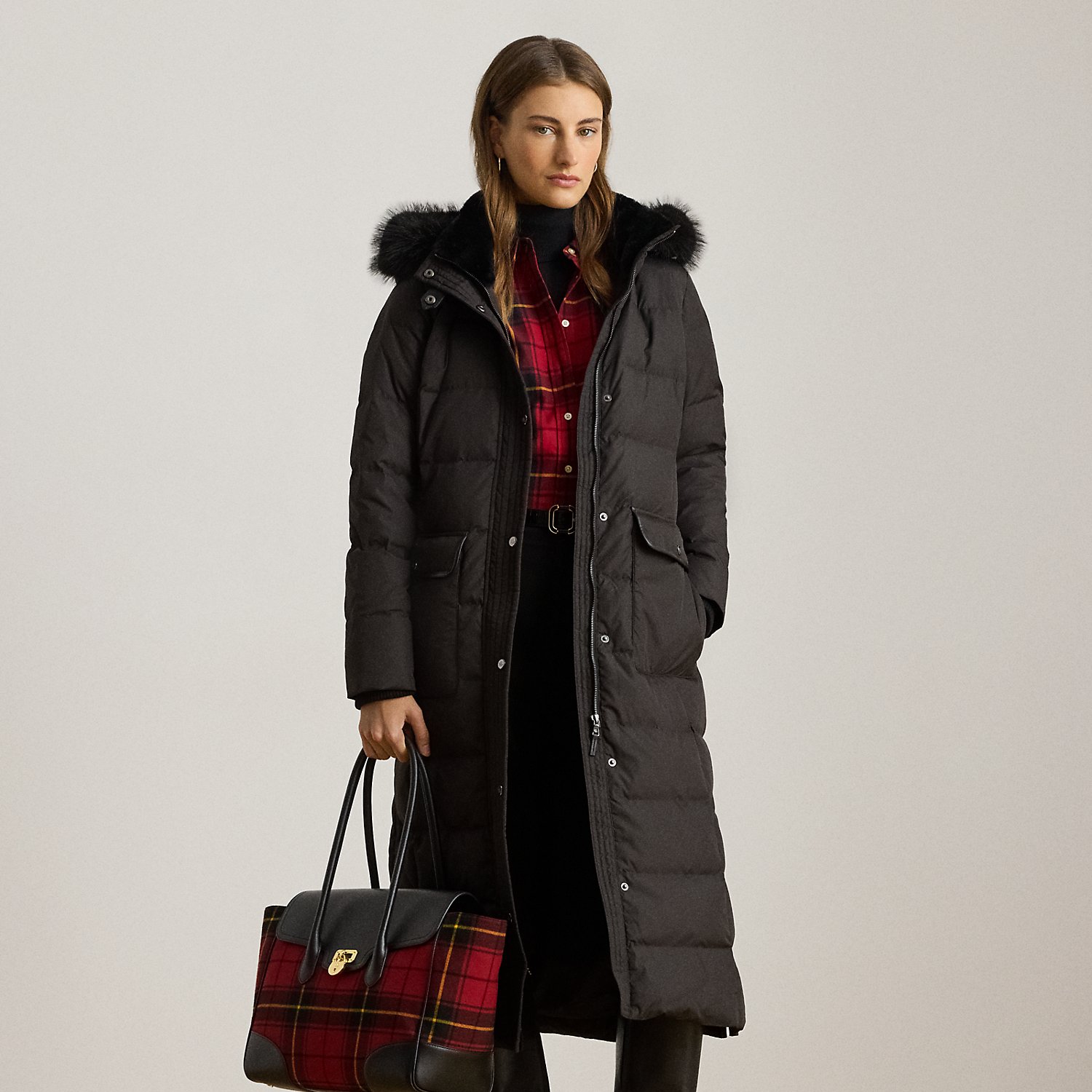 Maxi-Daunenmantel mit Kunstpelzbesatz von Lauren