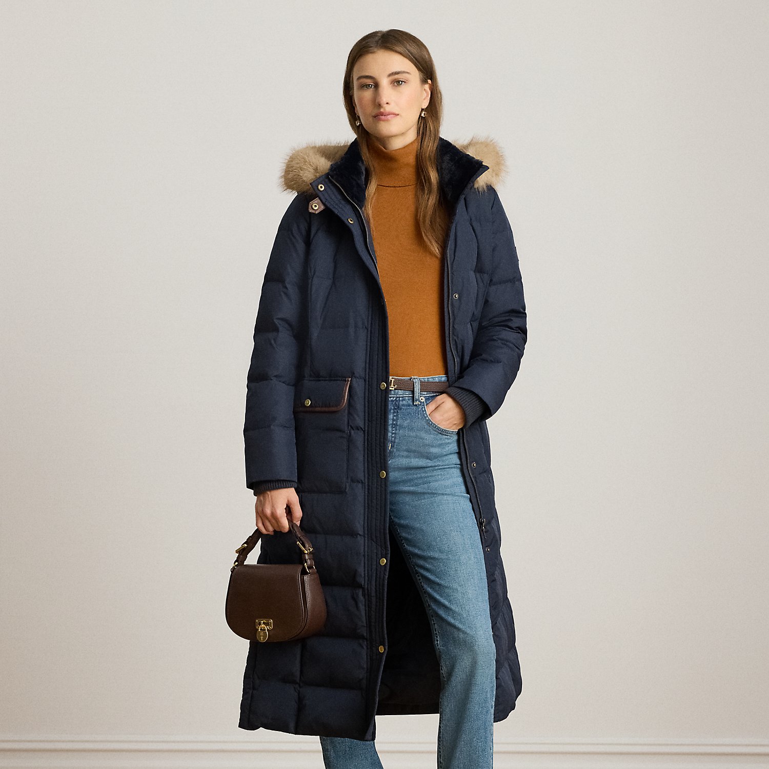 Maxi-Daunenmantel mit Kunstpelzbesatz von Lauren