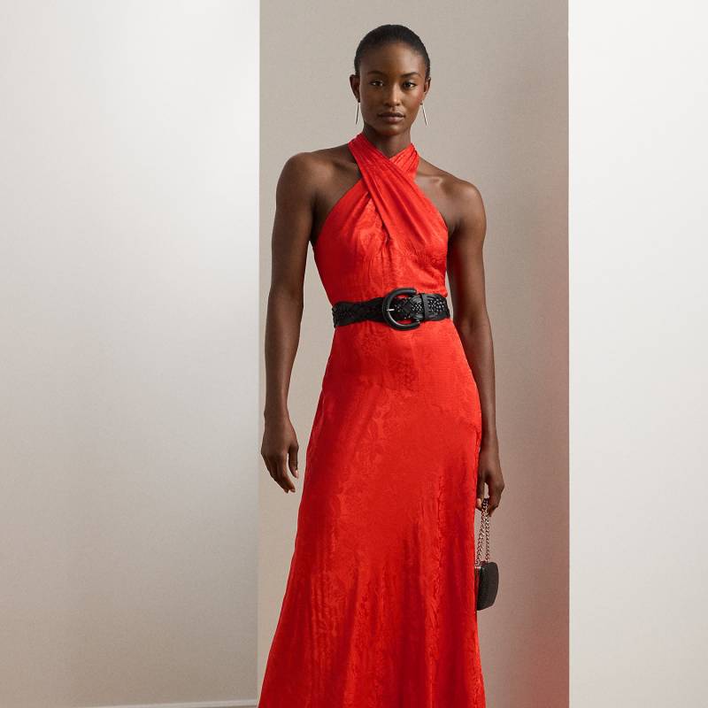 Neckholder-Abendkleid mit Gürtel von Lauren