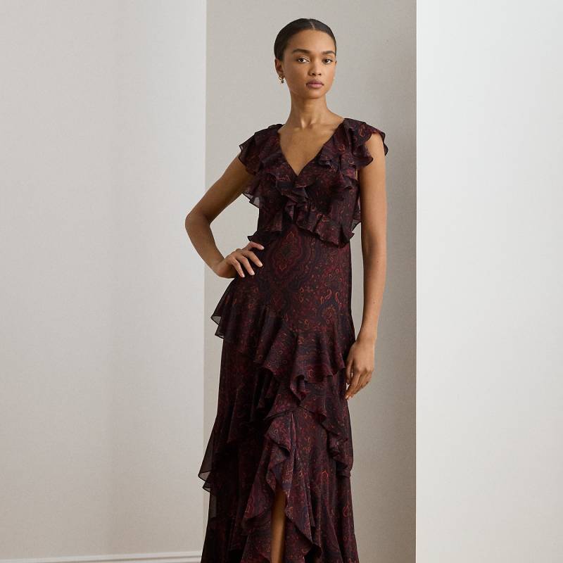 Paisley-Georgette-Abendkleid mit Rüschen von Lauren