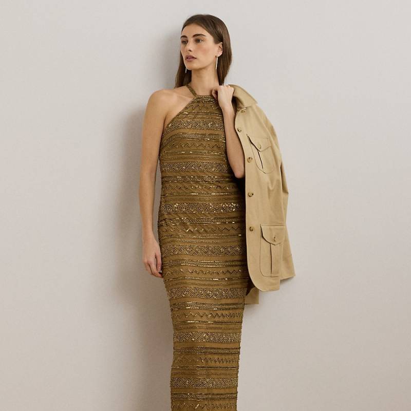 Perlenbesetztes Neckholder-Abendkleid von Lauren