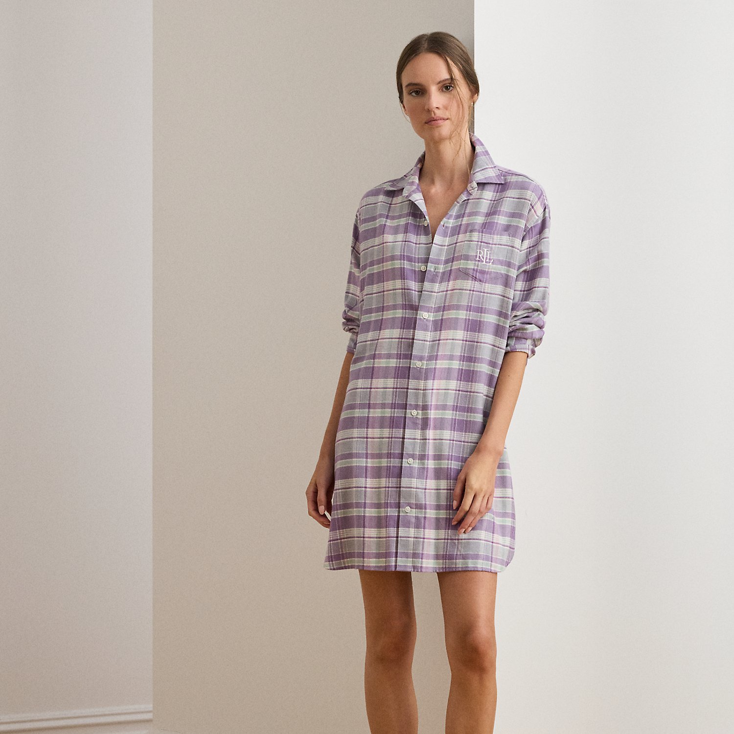 Plaid Cotton-Blend Twill Sleep Shirt von Lauren