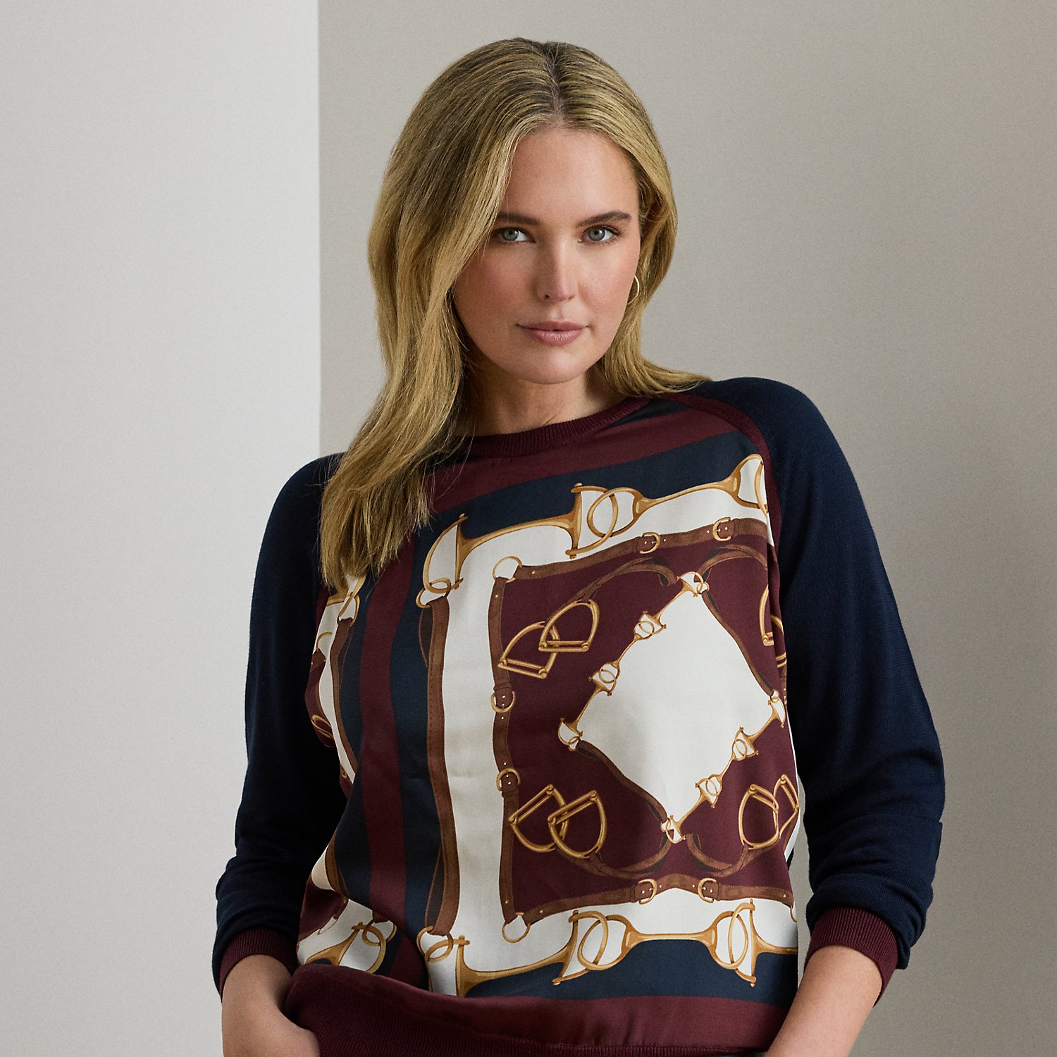 Plus Größen - Baumwollmix-Pullover mit Reitsportdruck von Lauren