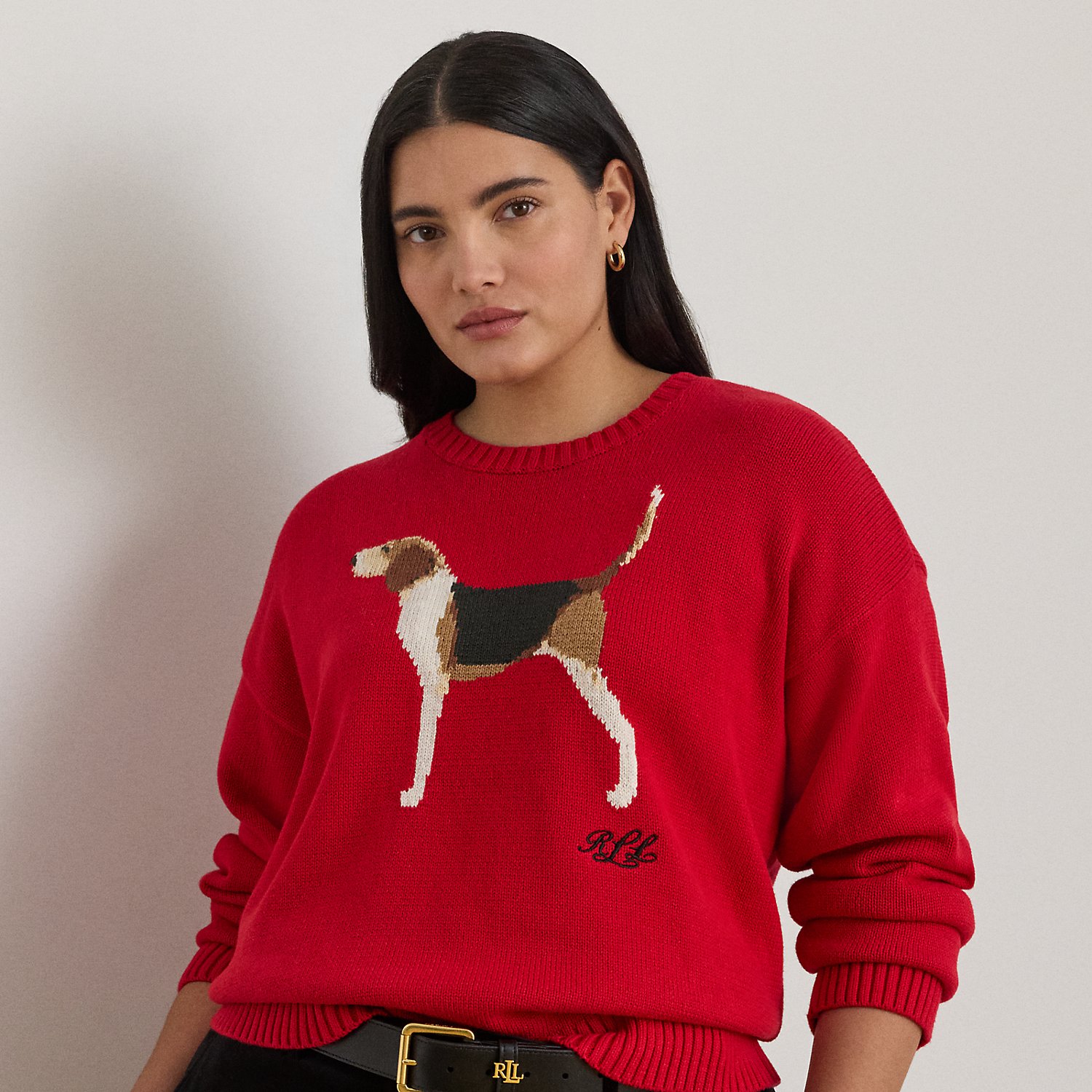 Plus Größen - Baumwollpullover mit Foxhound-Intarsie von Lauren