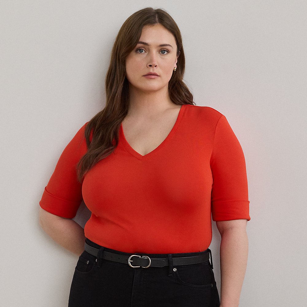 Plus Größen - Baumwollstretch-T-Shirt mit V-Ausschnitt von Lauren