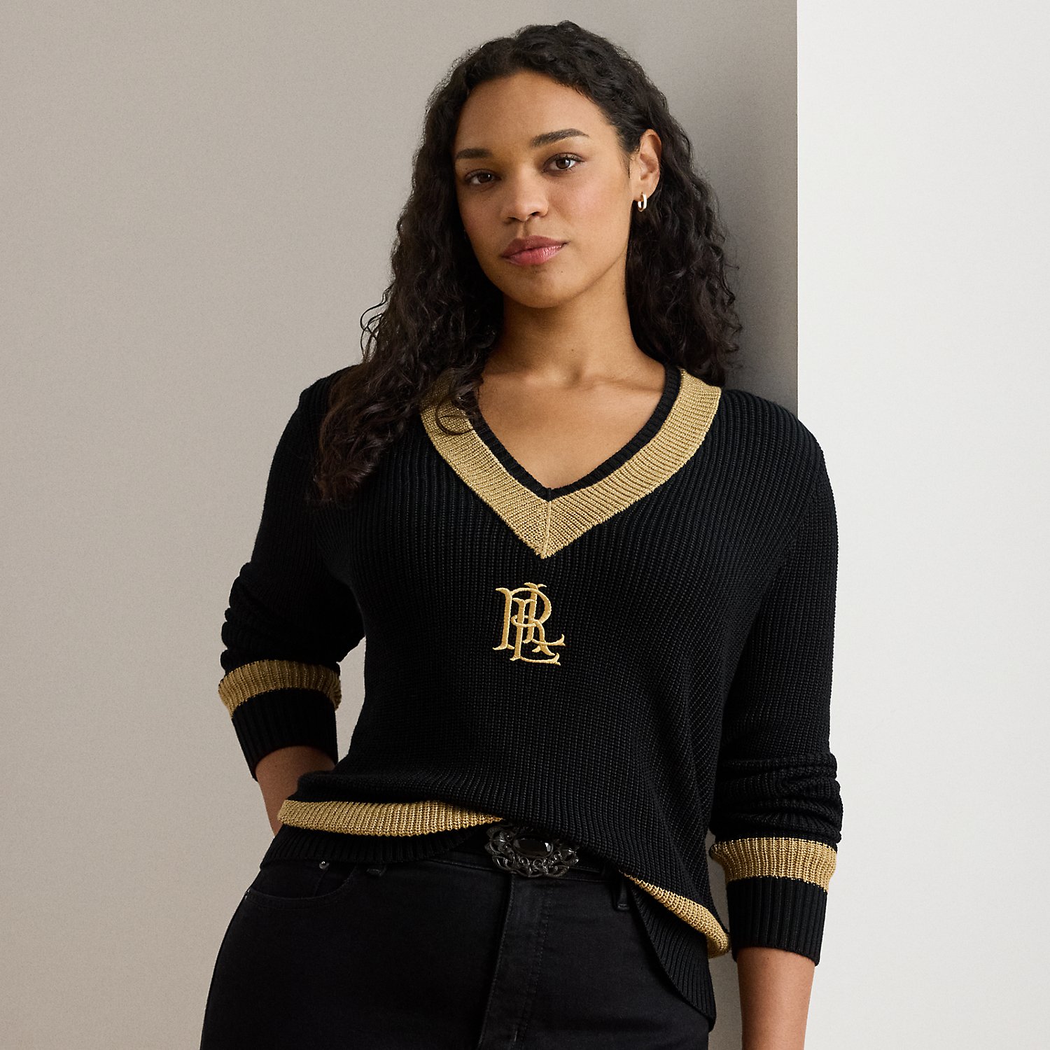 Plus Größen - Cricketpullover mit Metallic-Besatz von Lauren