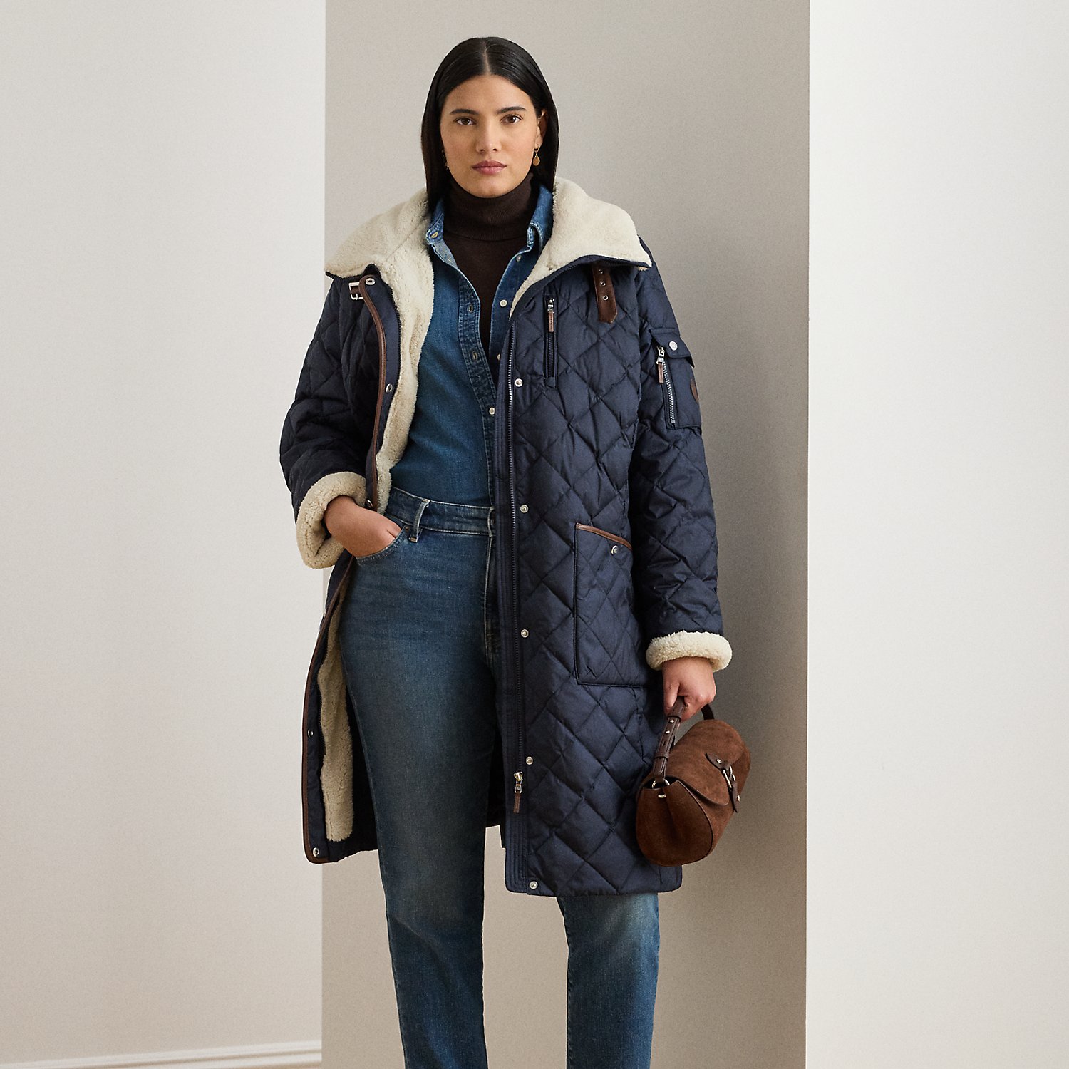 Plus Größen - Daunenmantel mit Rautensteppung von Lauren