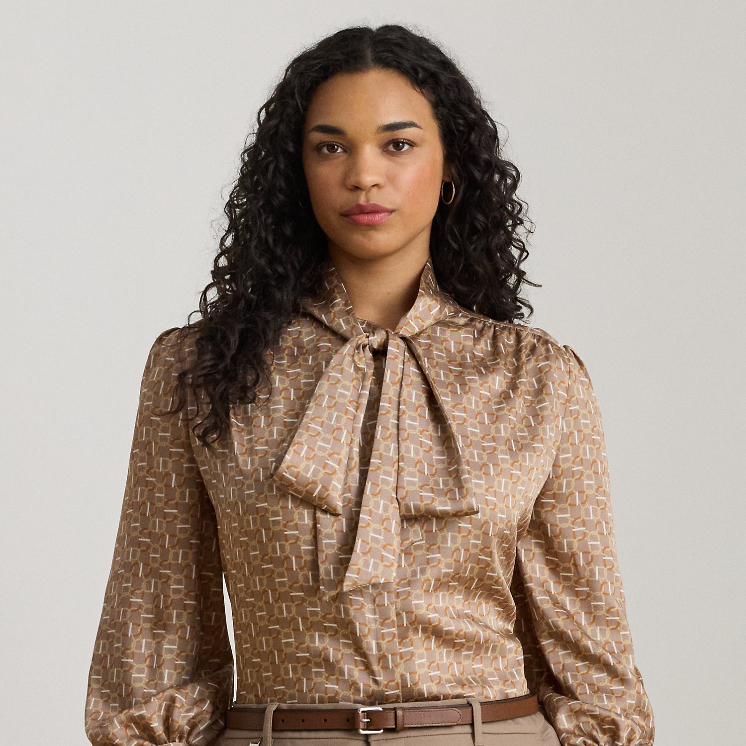 Plus Größen - Gemusterte Twillbluse mit Bindedetail von Lauren