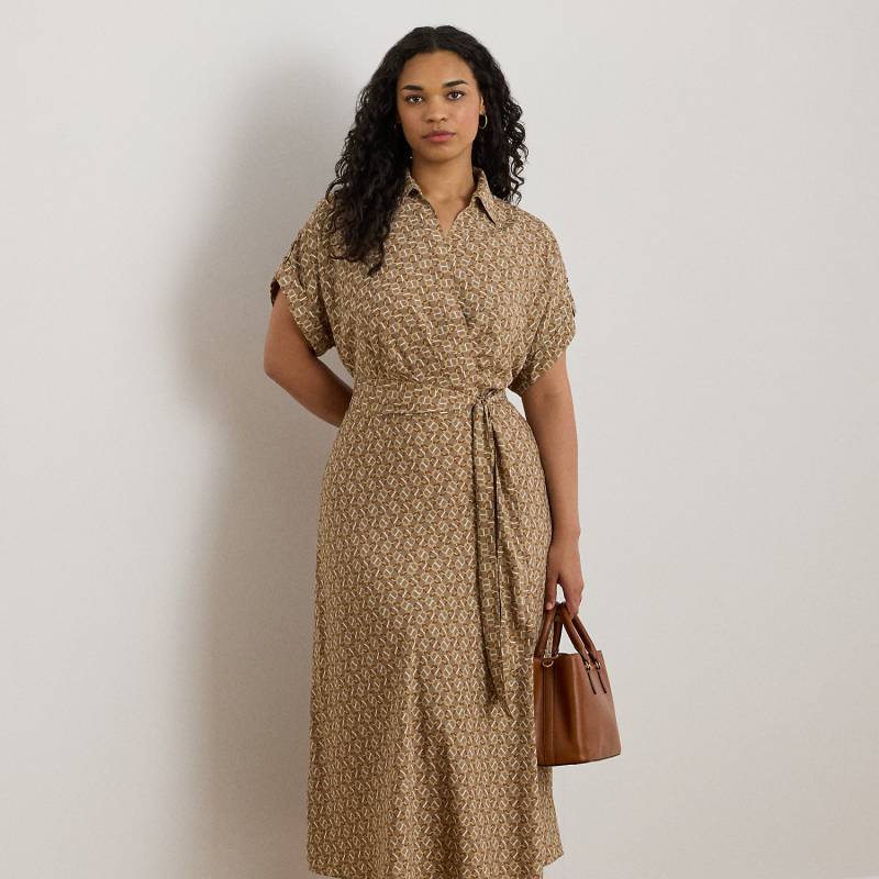 Plus Größen - Gemustertes Crêpekleid mit Gürtel von Lauren
