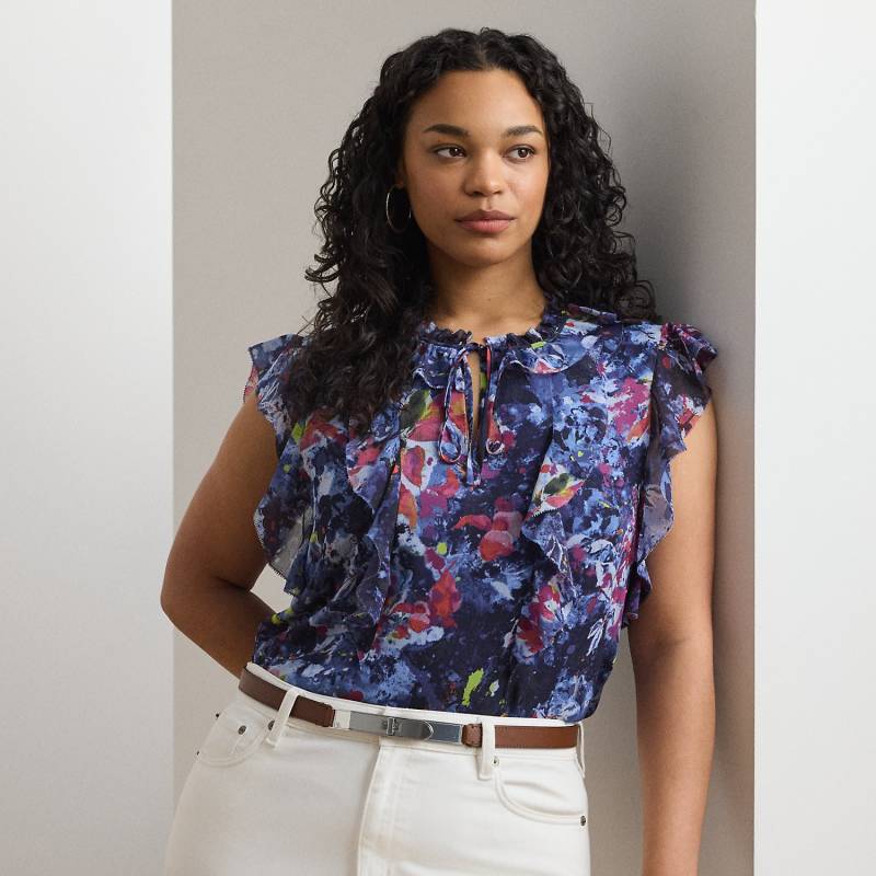 Plus Größen - Georgette-Bluse mit Rüschen und Druck von Lauren