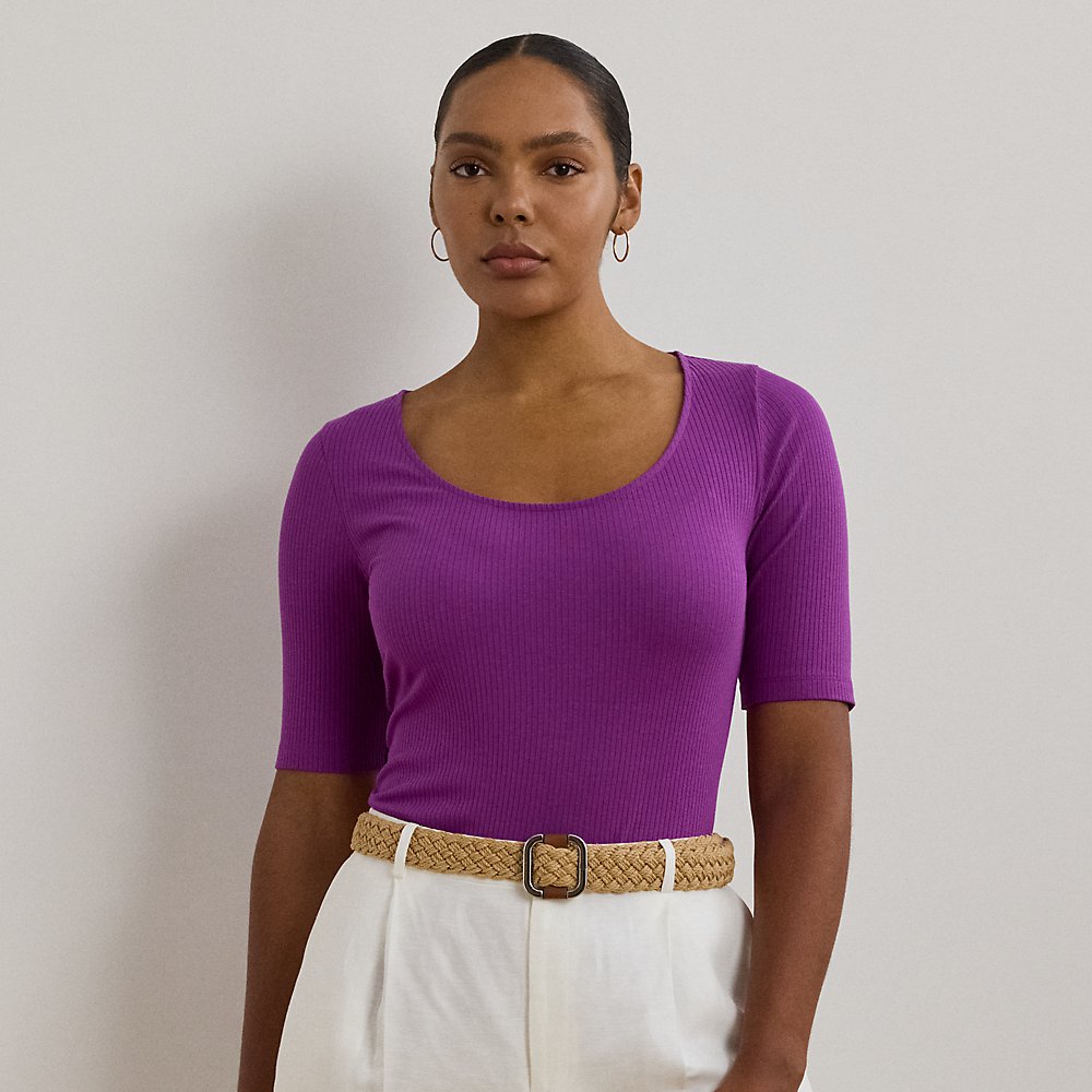 Plus Größen - Geripptes T-Shirt aus Baumwollmischung von Lauren