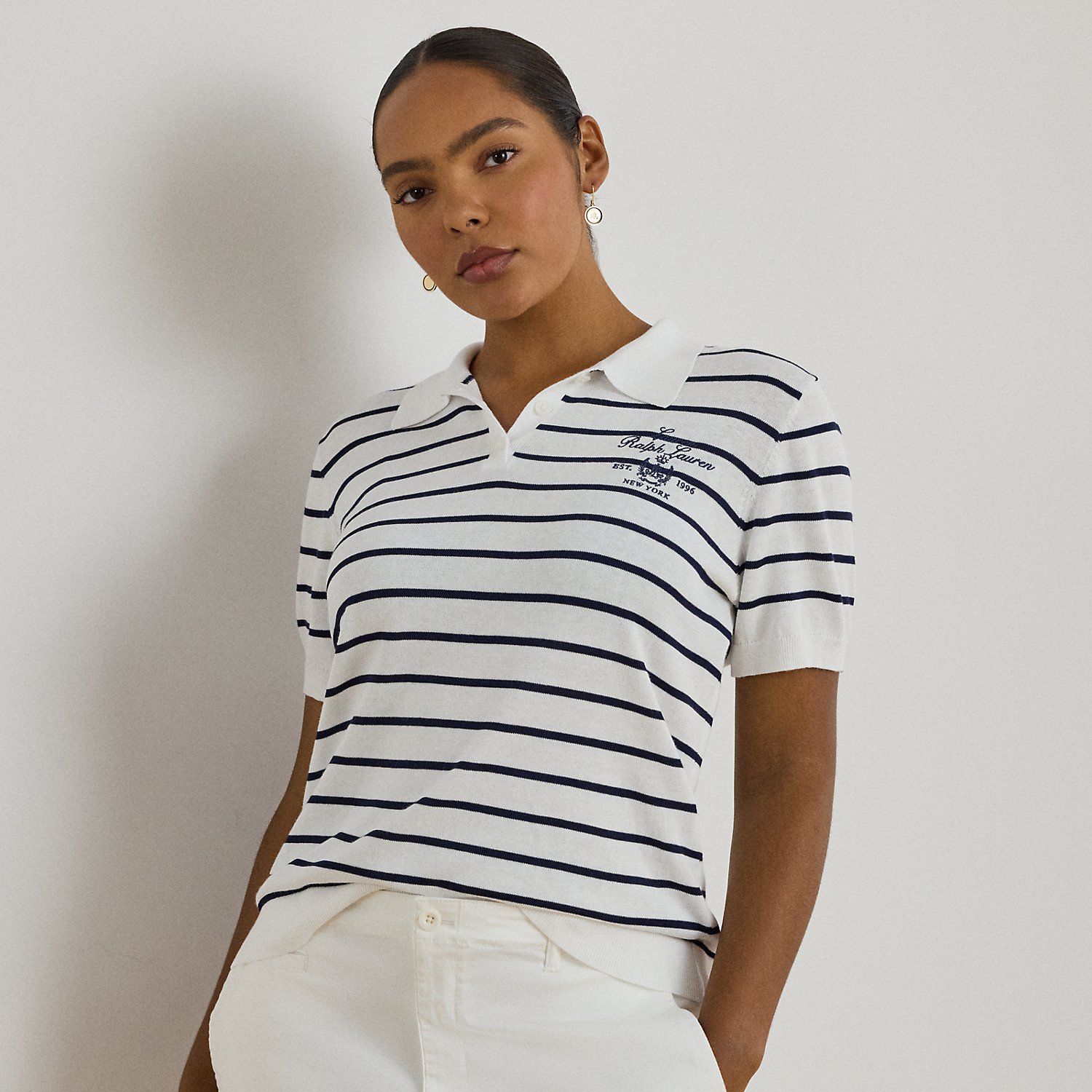 Plus Größen - Gestreifter Polo-Pullover mit Baumwolle von Lauren