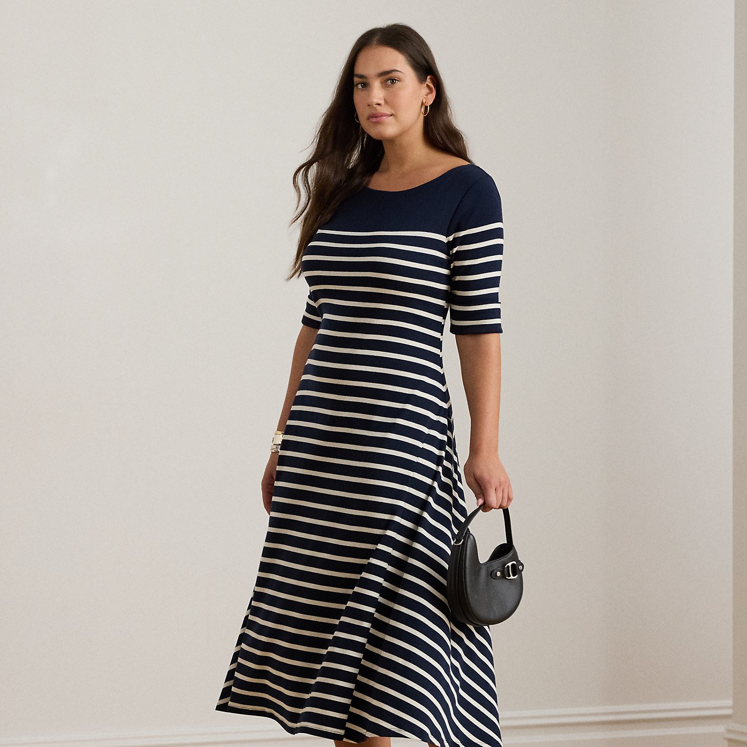 Plus Größen - Gestreiftes Midi-Rippenstrickkleid von Lauren