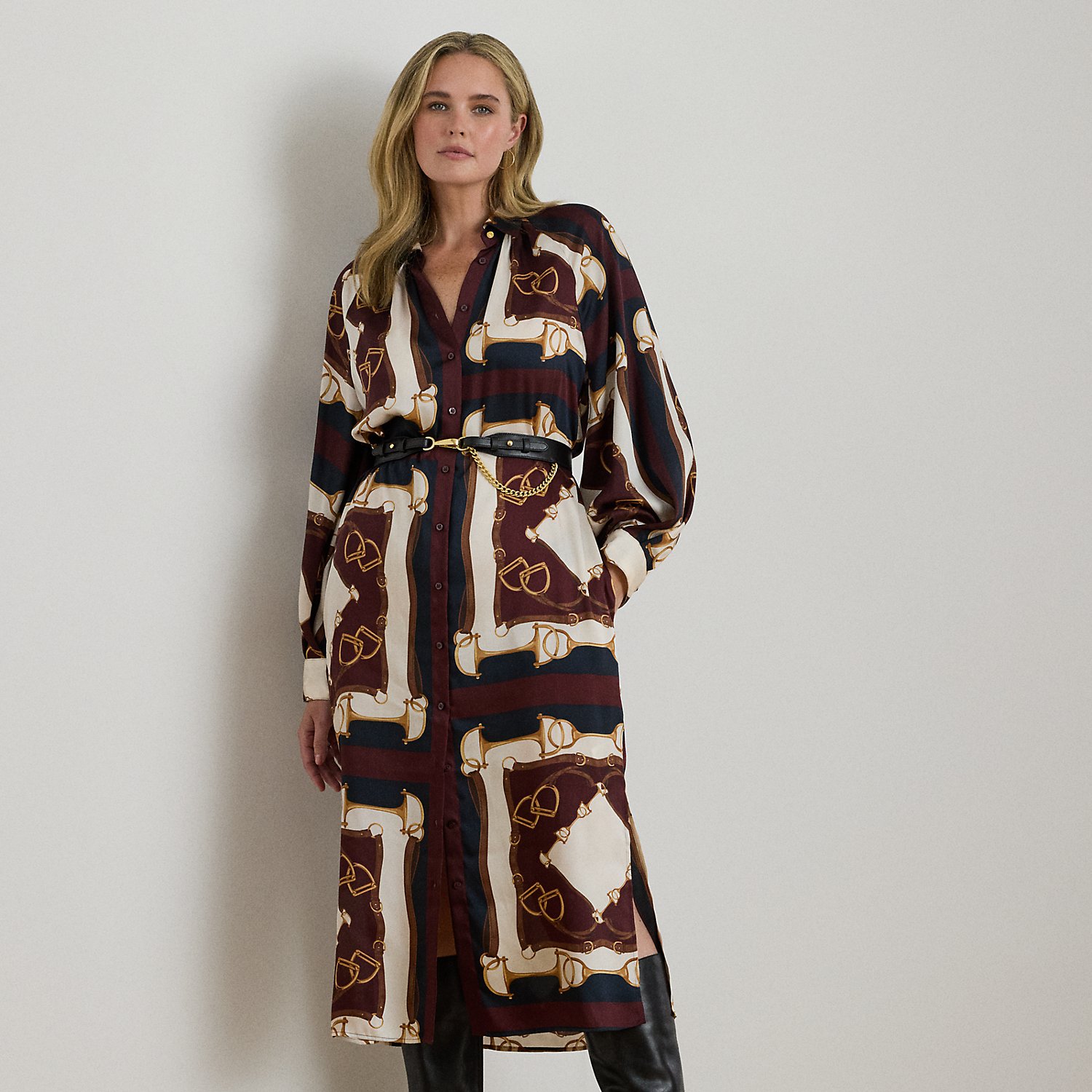 Plus Größen - Midi-Twill-Hemdkleid mit Reiter-Muster von Lauren