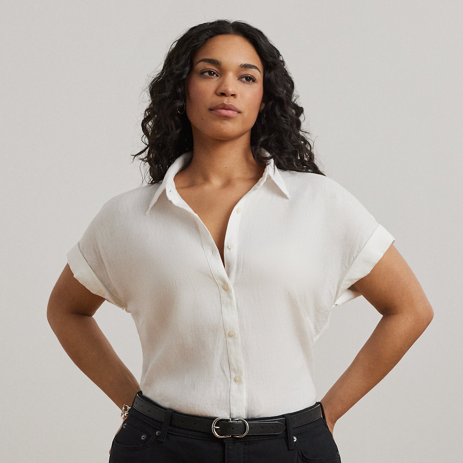 Plus Größen - Relaxed-Fit Kurzarmhemd aus Leinen von Lauren