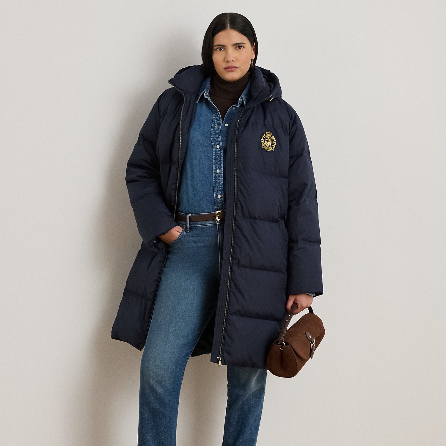 Plus Größen - Steppmantel mit Kapuze und Wappen von Lauren