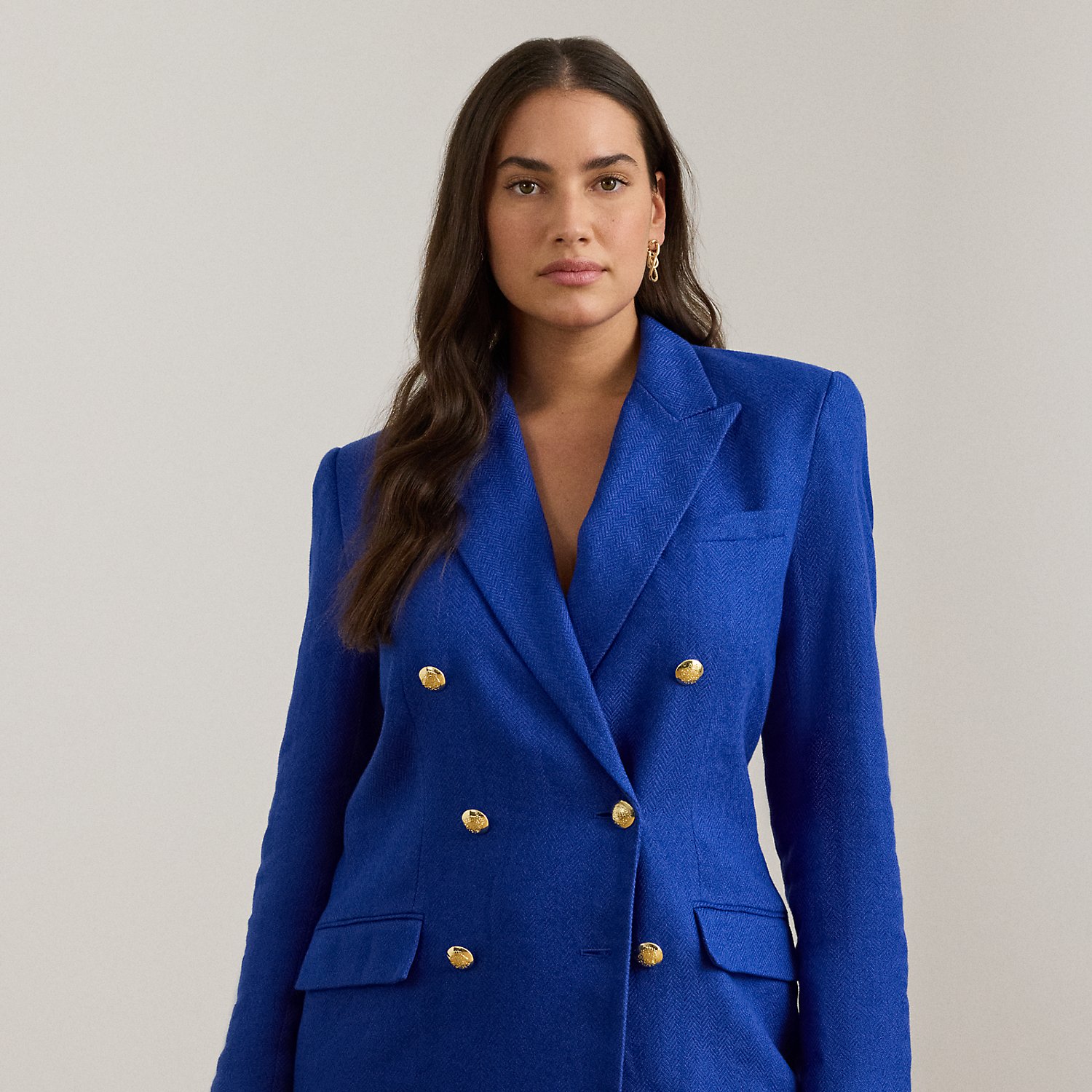 Plus Größen - Zweireihiger Leinen-Baumwoll-Blazer von Lauren