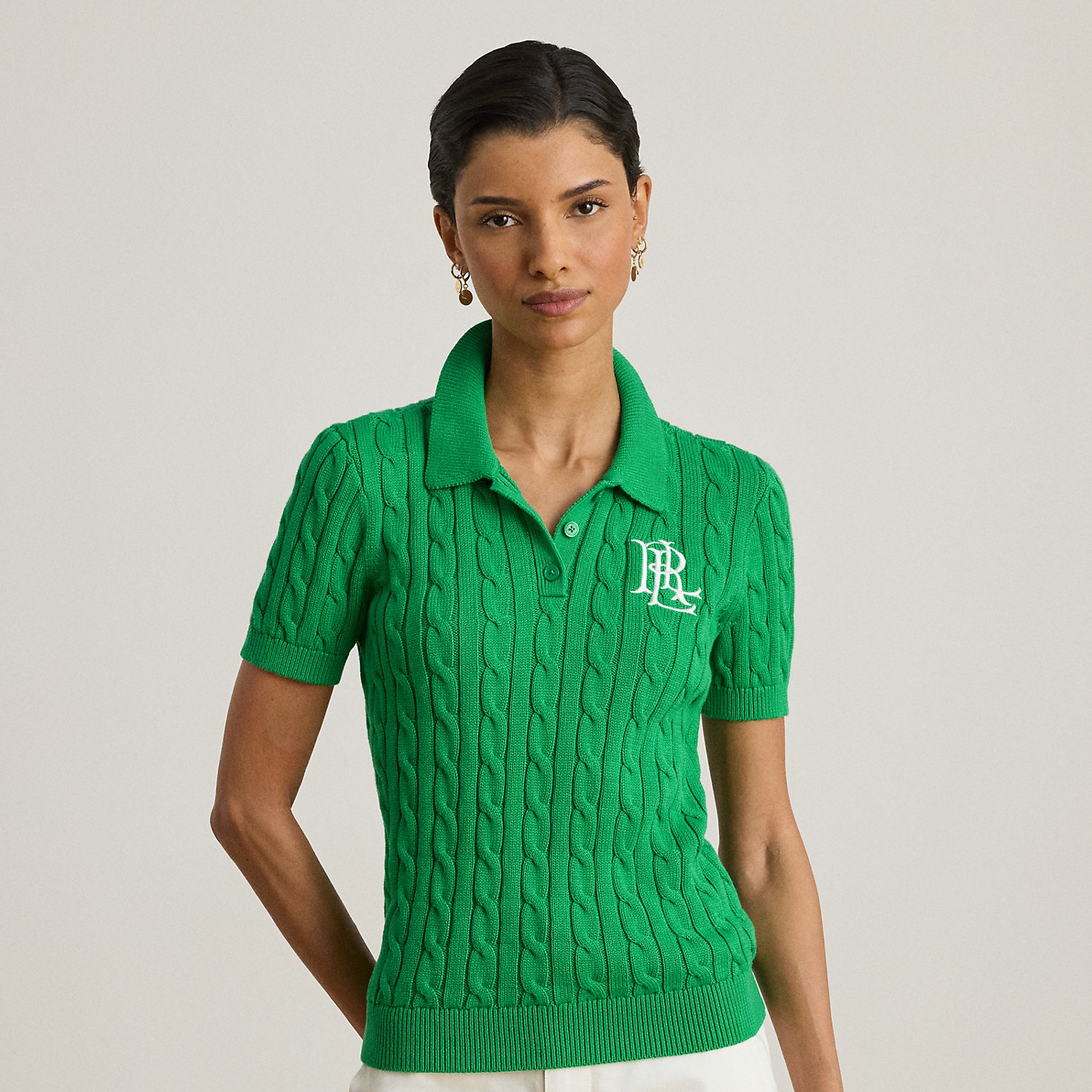 Polo-Pullover mit Zopfmuster von Lauren