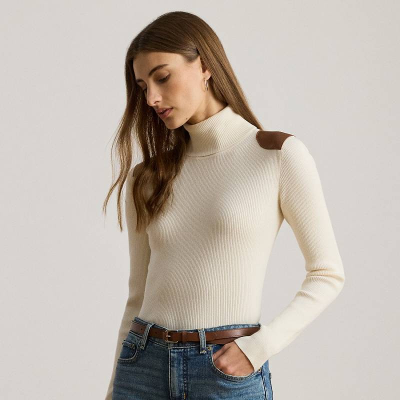Rollkragenpullover mit Kunstlederbesatz von Lauren