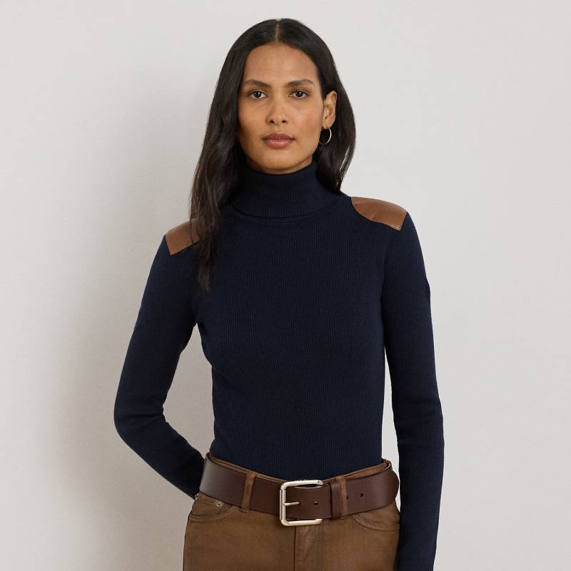 Rollkragenpullover mit Kunstlederbesatz Rollkragenpullover mit Kunstlederbesatz von Lauren