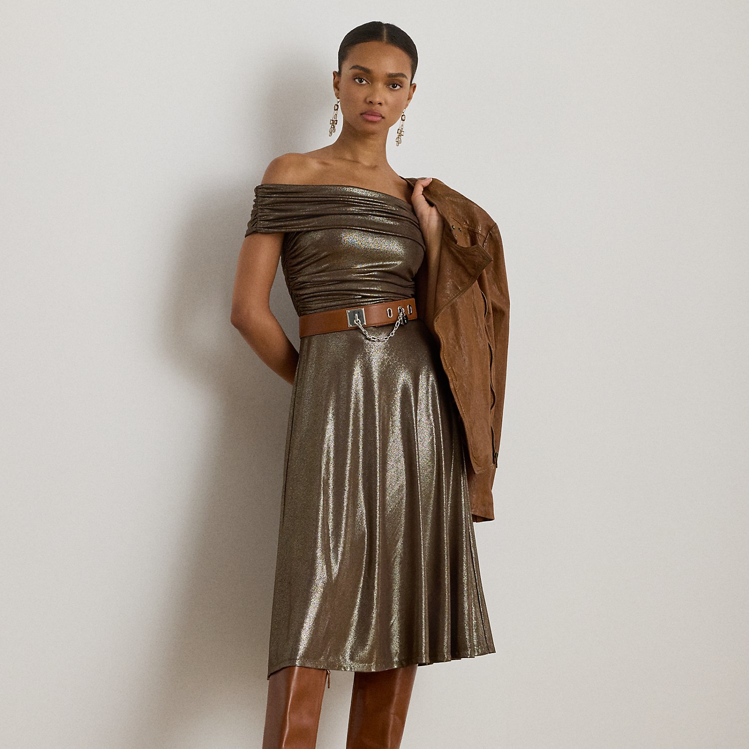 Schulterfreies Metallic-Cocktailkleid von Lauren