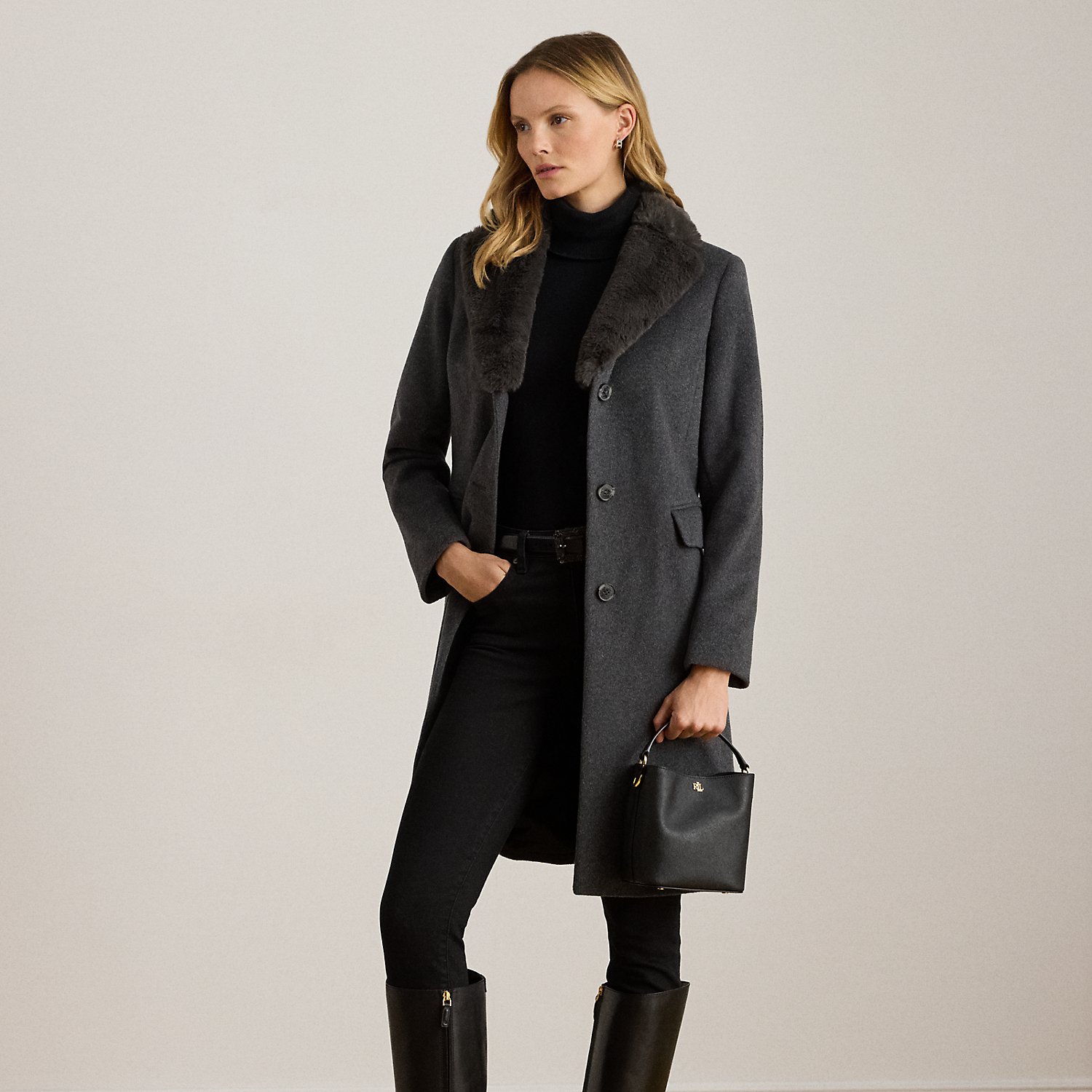 Seemannsmantel mit Wolle und Kunstpelz von Lauren