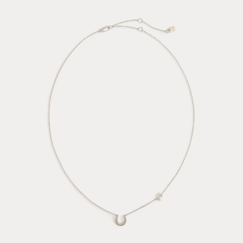 Silberhalskette mit Hufeisen und Logo von Lauren