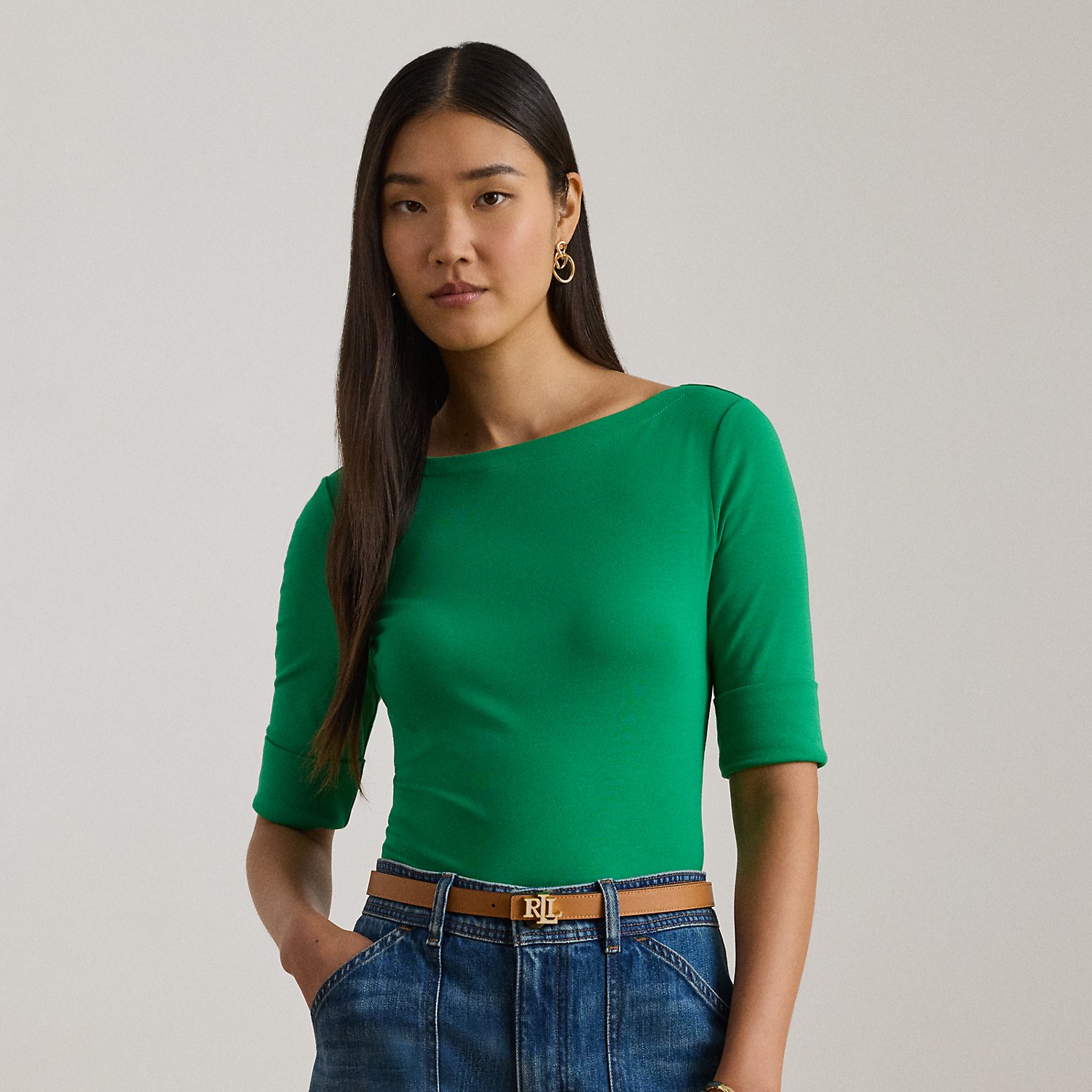 T-Shirt mit U-Boot-Ausschnitt von Lauren