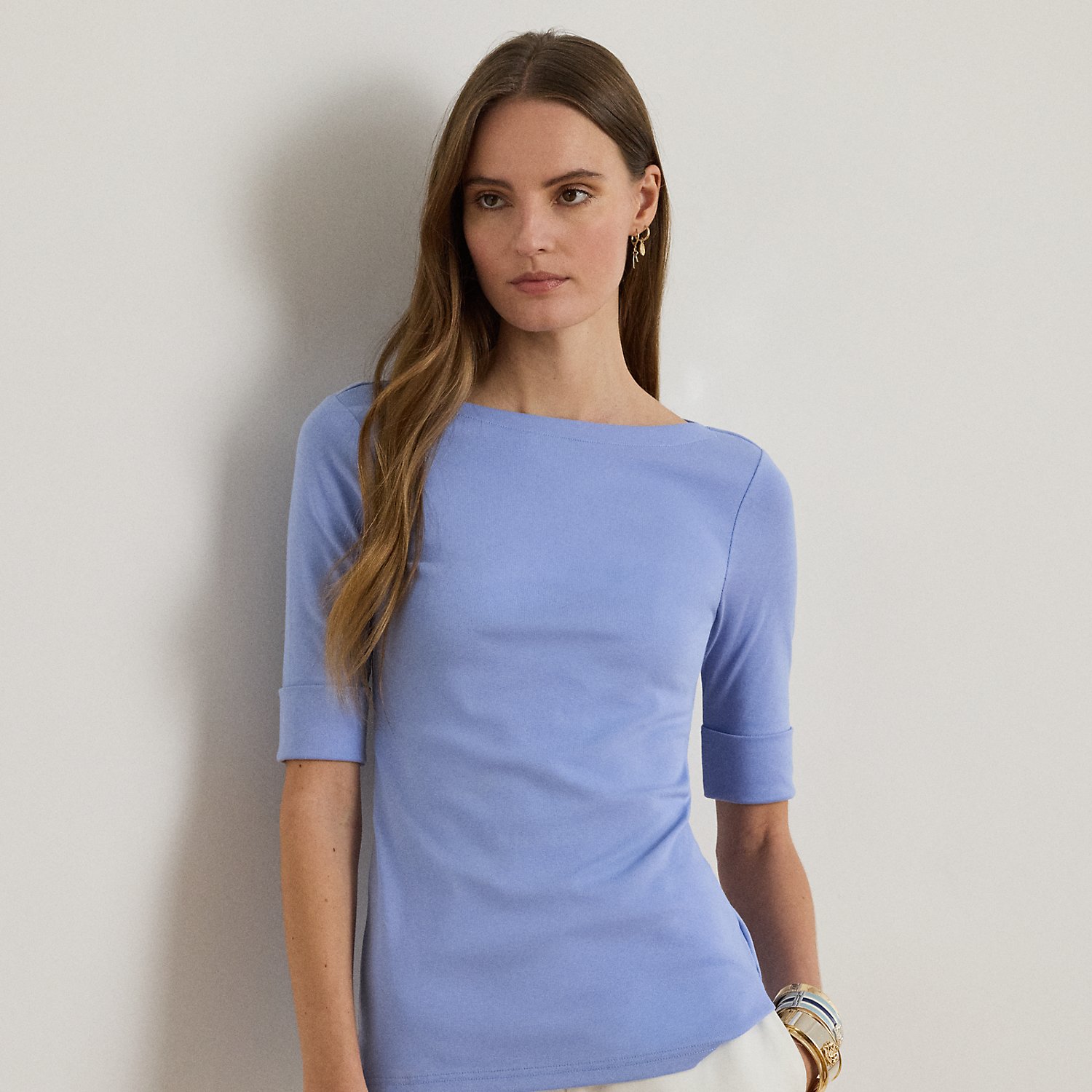 T-Shirt mit U-Boot-Ausschnitt von Lauren