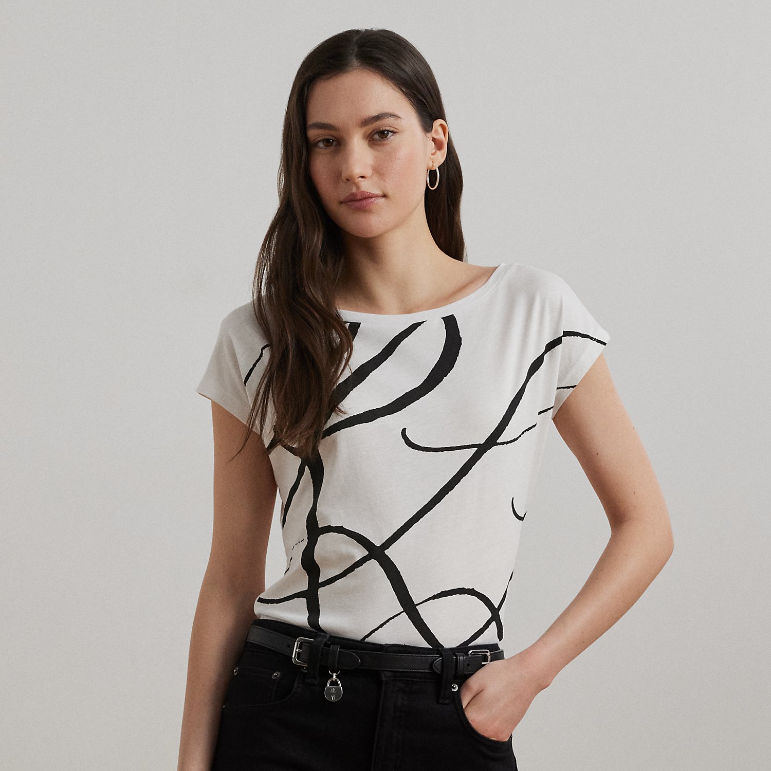 Top aus Baumwollmischung mit Logo von Lauren