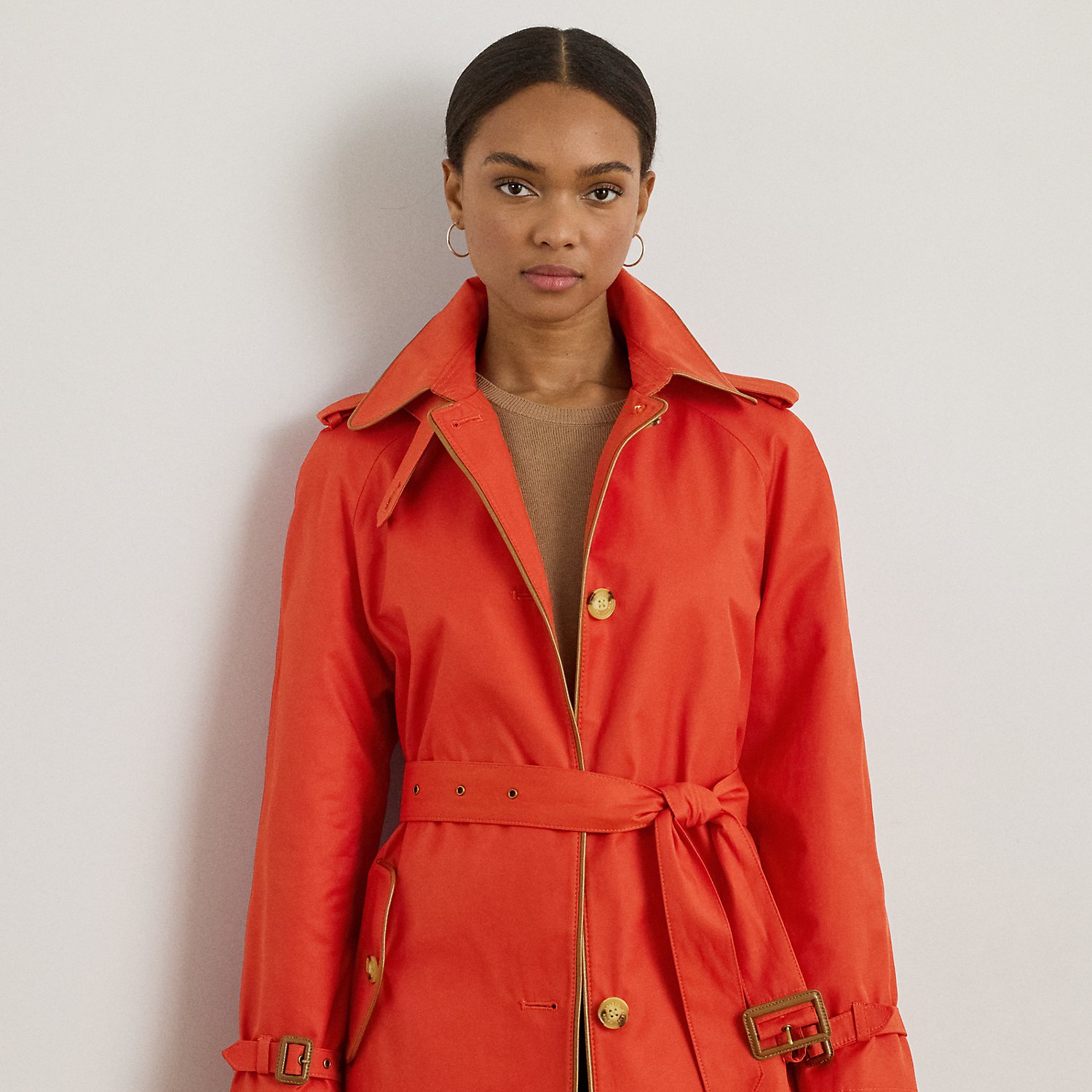 Trenchcoat mit Kunstlederbesatz von Lauren