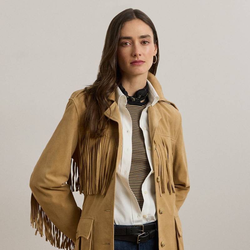 Wildlederjacke mit Gürtel und Fransen von Lauren