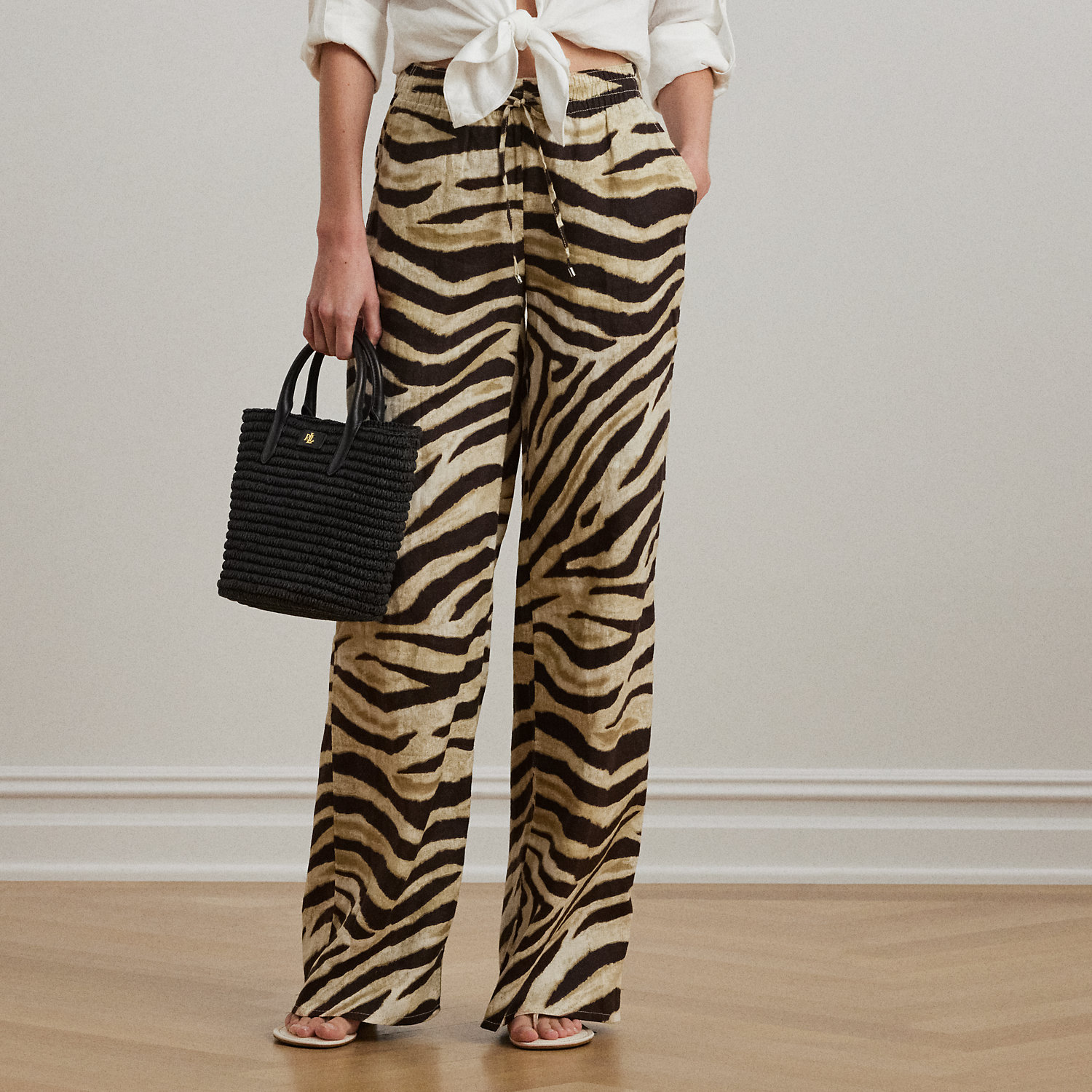 Zebra-Leinenhose mit weitem Bein von Lauren