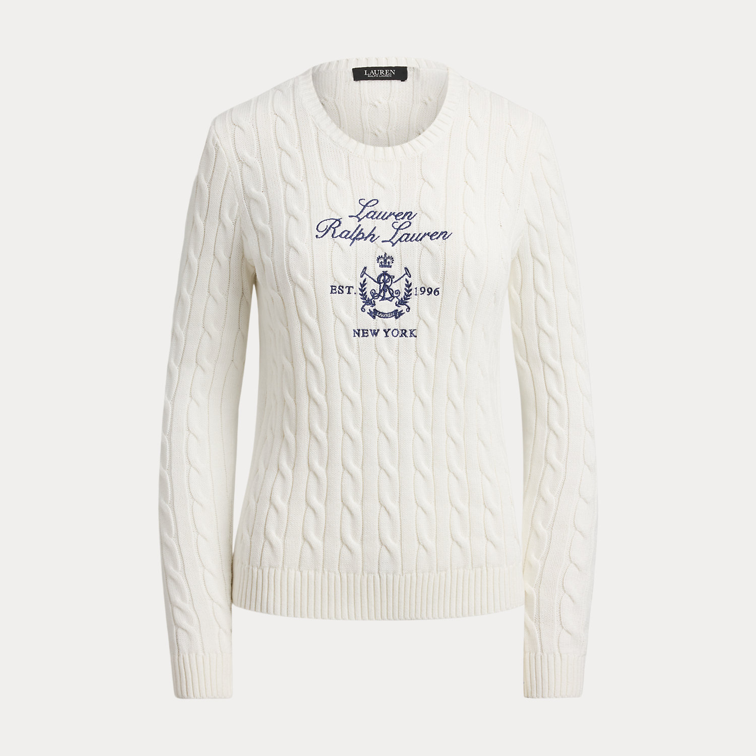 Zopfmusterpullover mit gesticktem Wappen von Lauren