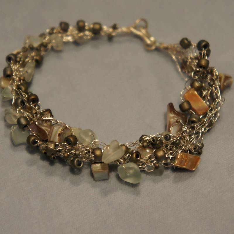 Seeglas, Abalone, Kupfer Perlen Und Silber Häkelarmband - B003 von LaurieRhoads