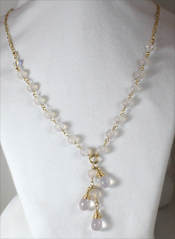 Rosenquarz Halskette, Y-Halskette, Moderne Rosa Chalcedon Schmuck, Rosa Und Gold Rosenquarz Halskette, Y-Halskette, Moderne Rosa Chalcedon Schmuck, Rosa Und Gold von LaurieRobertsJewelry