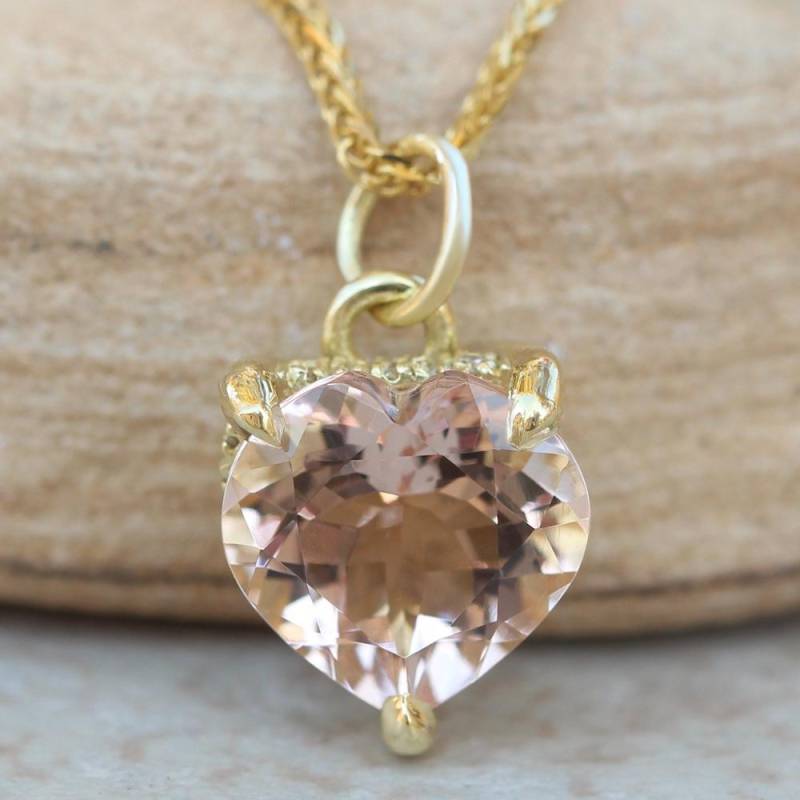 Herz-Morganit-Anhänger Mit Reißzahn-Zinken Und Verstecktem Diamant-Halo, Lifetime Care Plan Inklusive; Echte Edelsteine Diamanten Ls5734 von LaurieSarahDesigns