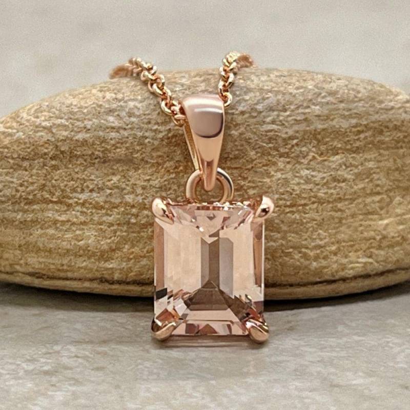 Morganit-Anhänger Im Smaragdschliff Mit Reißzahnspitzen Und Verstecktem Diamant-Halo, Lifetime Care Plan Inklusive; Echte Edelsteine Diamanten Ls5733 von LaurieSarahDesigns