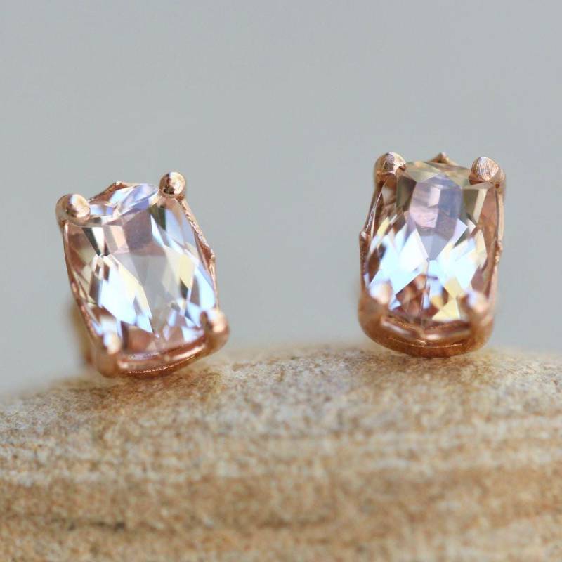 Morganit Ohrstecker Mit Rechteckigen Kissen Edelsteinen, Solitär Pushbacks, Inklusive Lebenslanger Pflegeplan, Echte Hochwertige Edelsteine Ls5680 von LaurieSarahDesigns