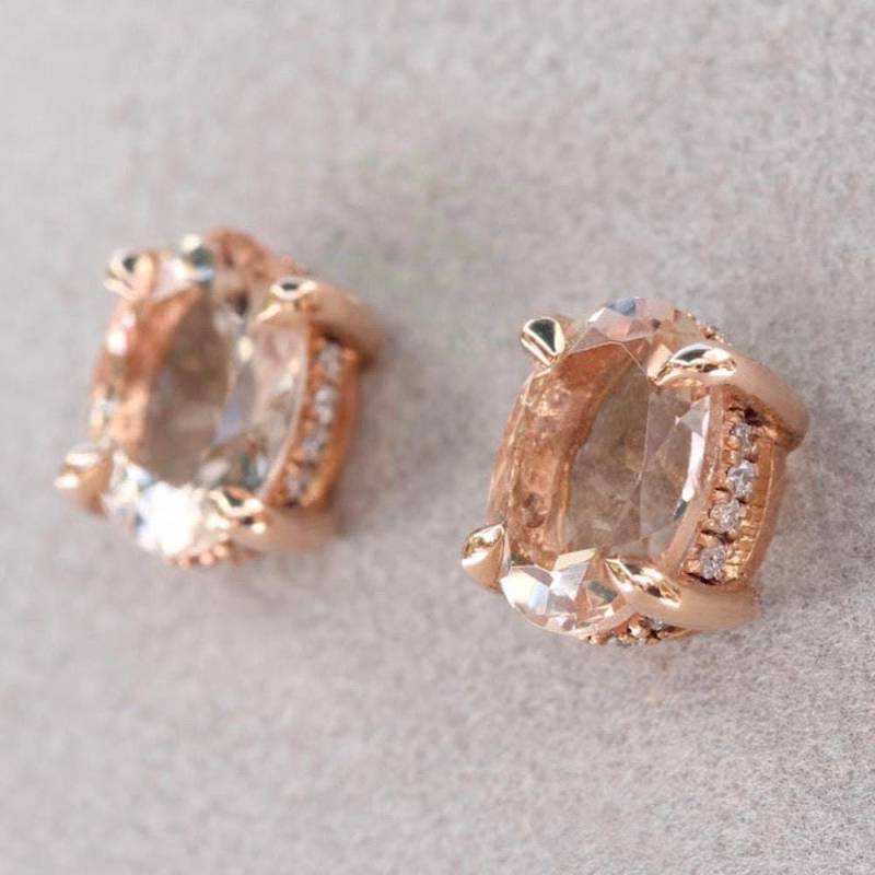 Ovale Morganit-Ohrringe, Fangzähne, Versteckter Diamant-Halo, Push-Back, Inklusive Lebenslanger Pflegeplan, Echte Edelsteine Und Diamanten Ls5753 von LaurieSarahDesigns