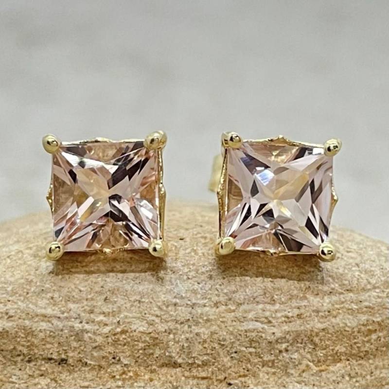 Princess Cut Morganit Ohrstecker Mit Echten Natürlichen Edelsteinen, Pushbacks, Inklusive Lebenslangem Pflegeplan, Echte Hochwertige Aaa-Edelsteine von LaurieSarahDesigns